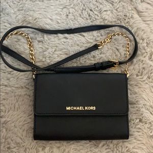 Michael Kors black & gold Leather Crossbody Purse